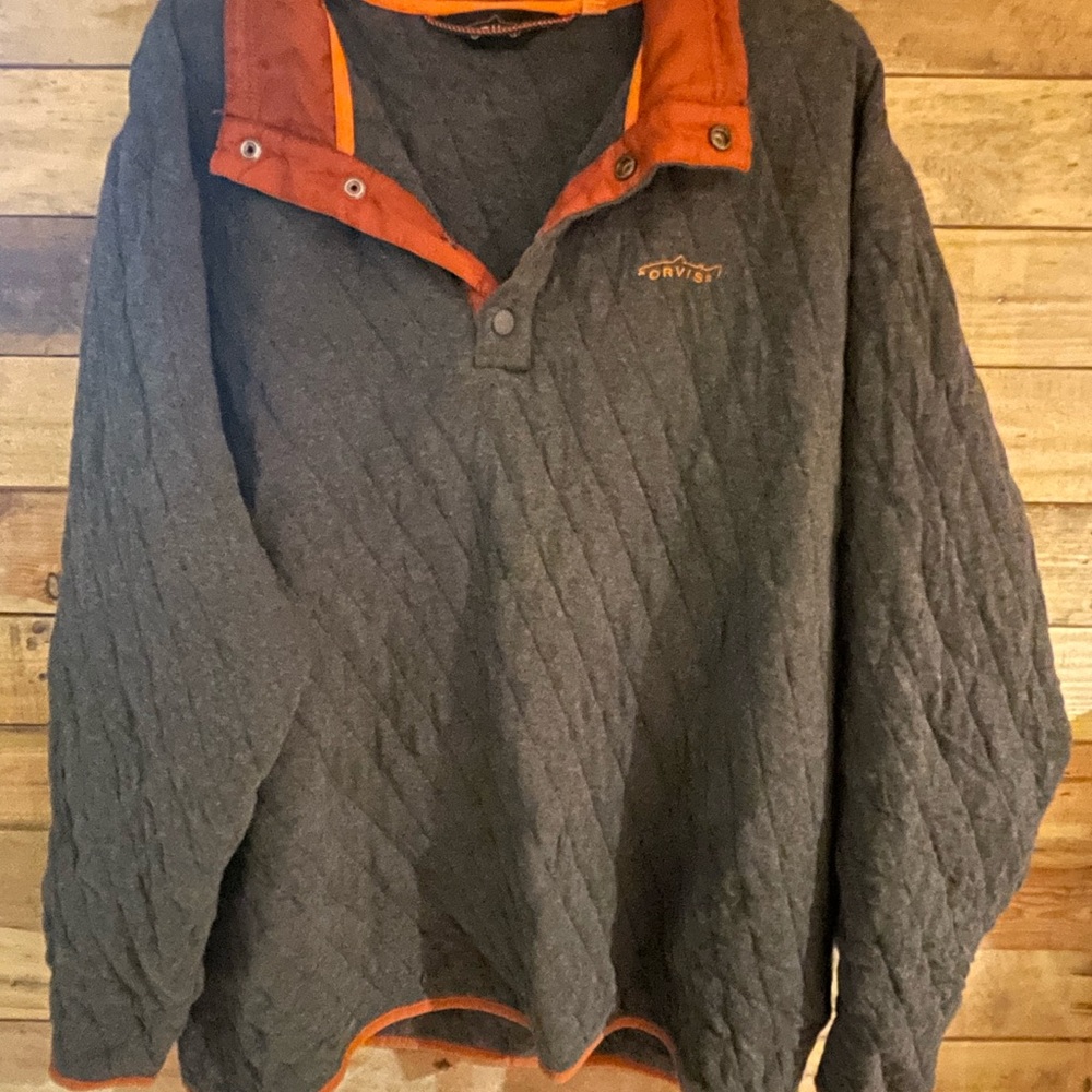 Orvis Charcoal and Rust Quilted Sweater